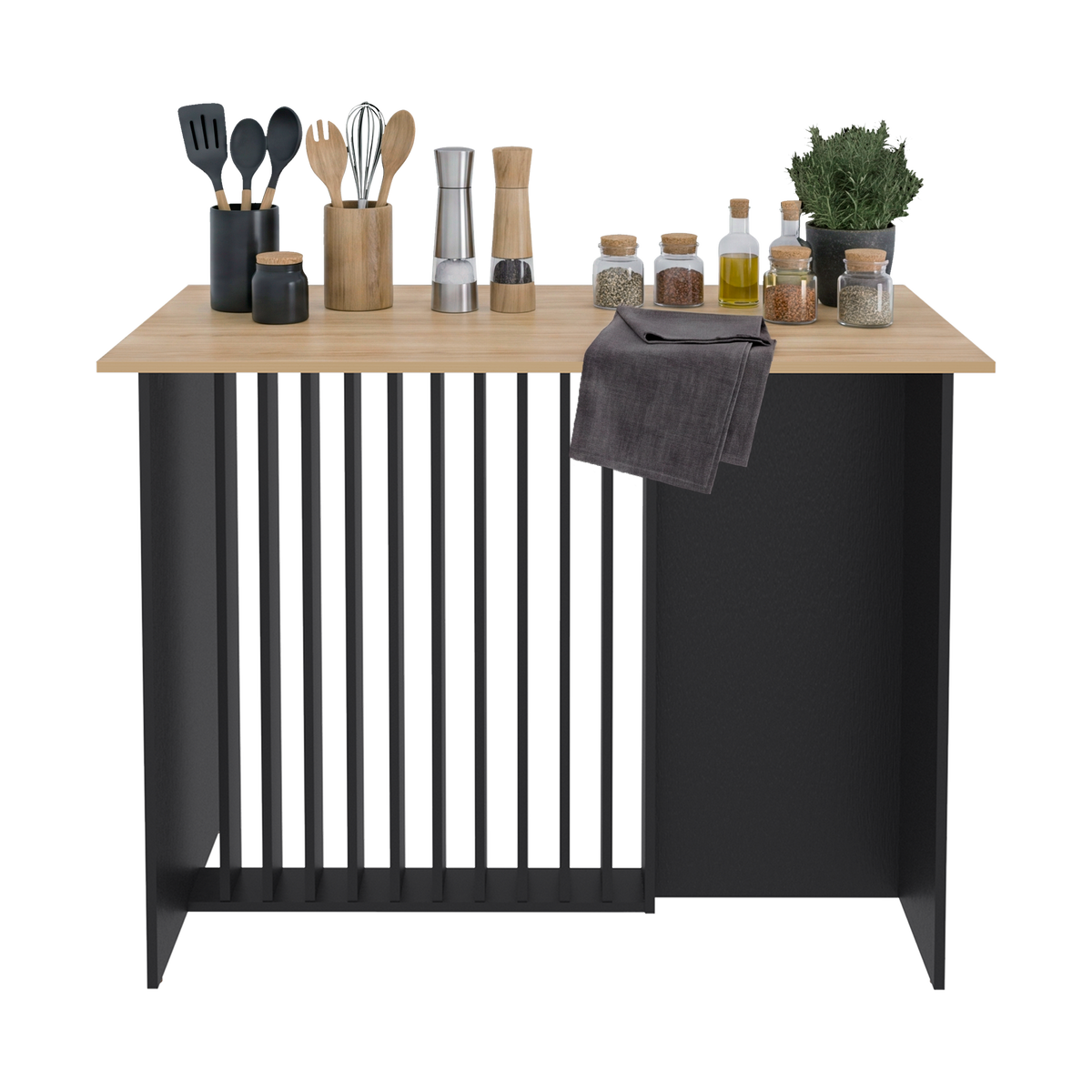 Barra de Cocina Nativa, Color Wengue y Fresno Europeo, con Amplia Superficie en la Mesa
