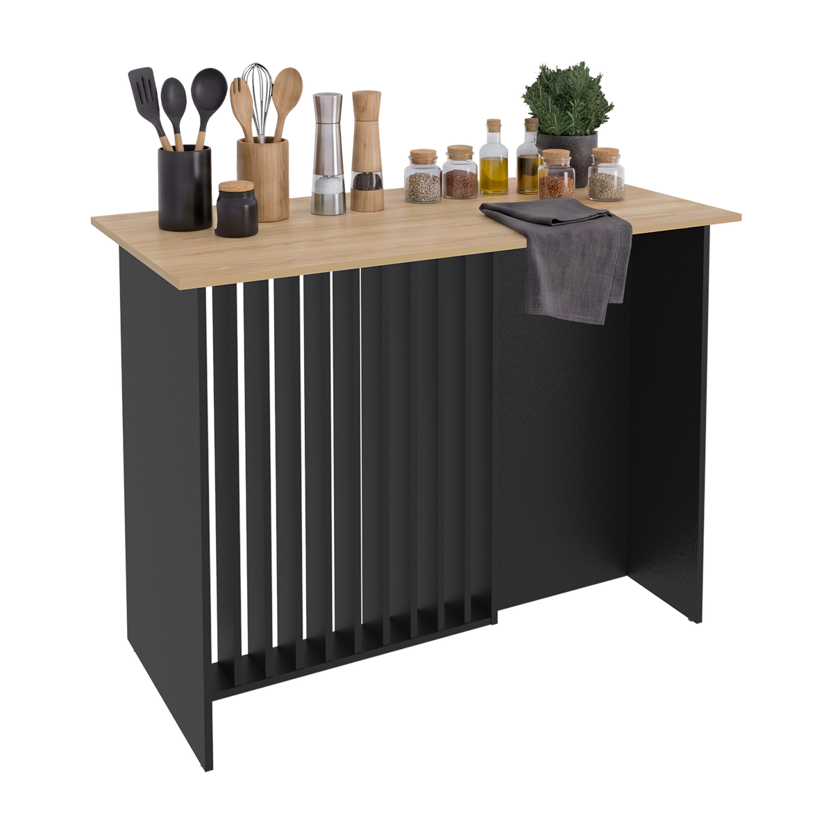 Barra de Cocina Nativa, Color Wengue y Fresno Europeo, con Amplia Superficie en la Mesa