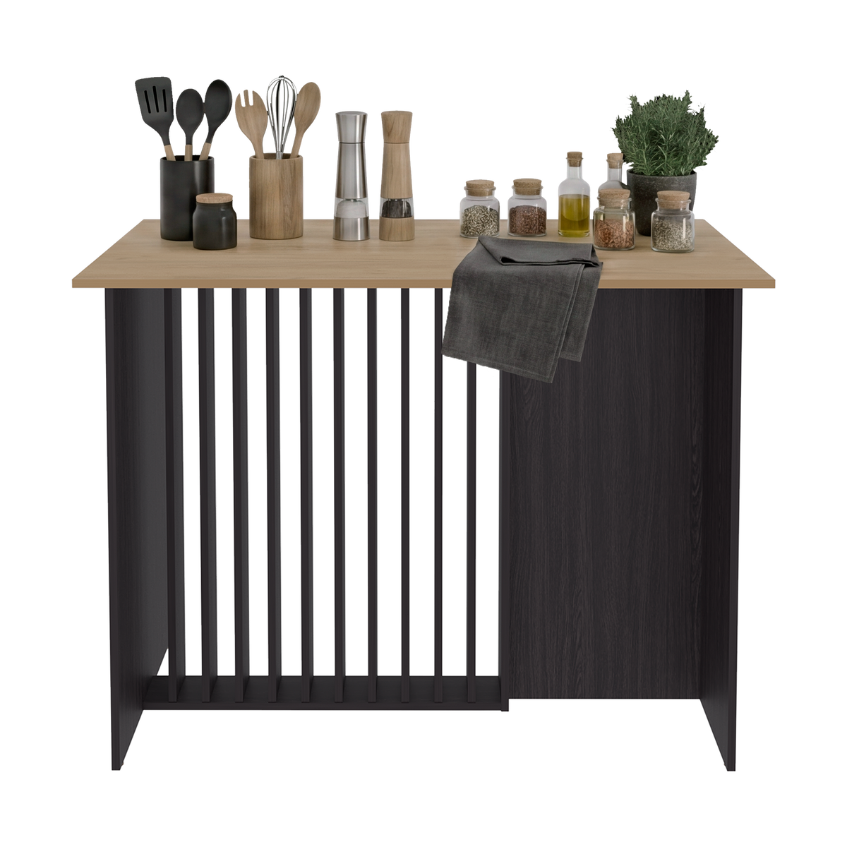 Barra de Cocina Nativa, Color Wengue y Fresno, con Amplia Superficie en la Mesa ZF