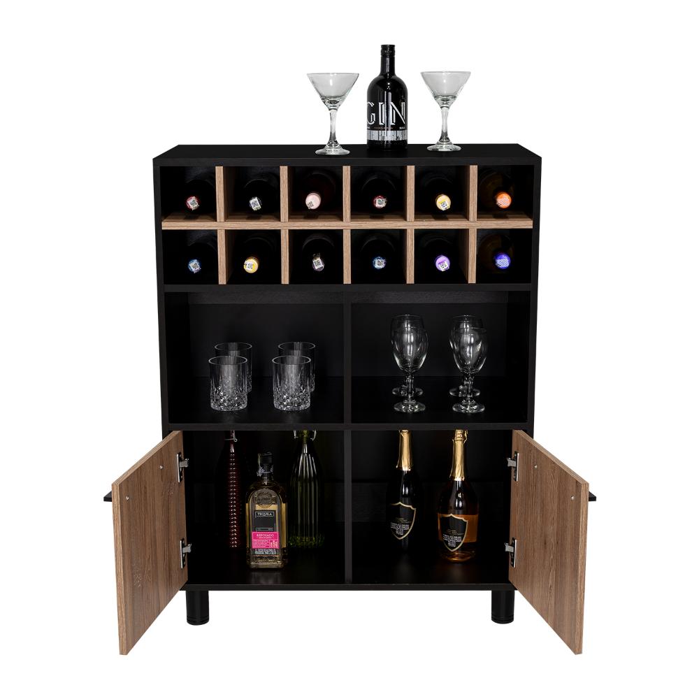 Bar Wesley, Wengue y Fresno Europeo, con Amplio Espacio Para Almacenamiento y Patas Metálicas