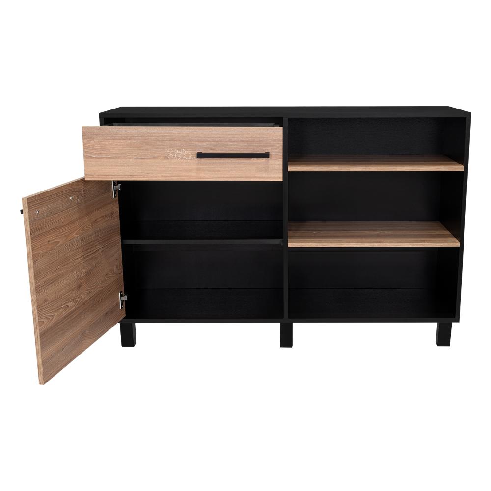 Mueble Multiusos Tiberi, Wengue y Miel, Con Una Puerta Batiente y Múltiples Entrepaños Vm