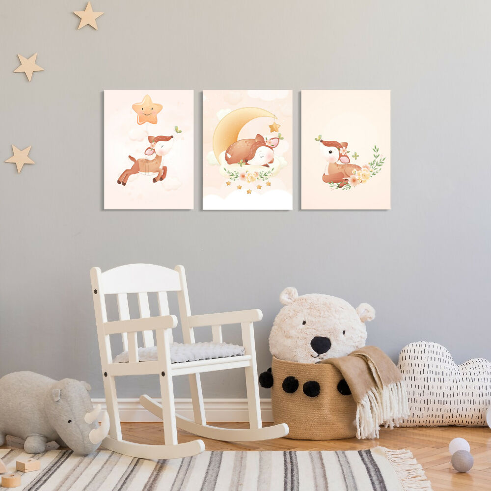 Cuadros decorativos Triptico Baby Venados 30x40