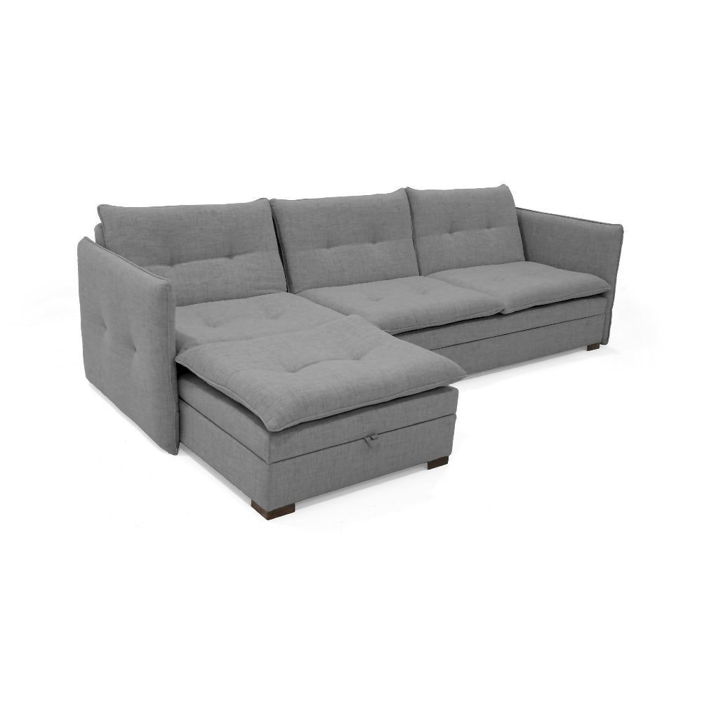 Sofa Cama en L Napoles 269x146x80 Con Baul Derecho Tapizado Gris