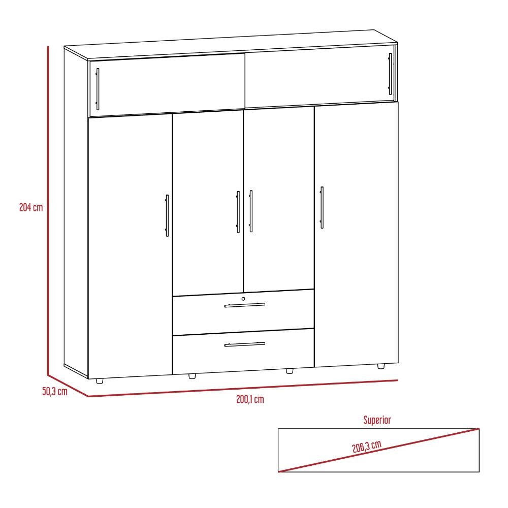 Closet Babel, Nogal y Blanco, con Cuatro Puertas Abatibles y Cuatro Cajones Multiusos
