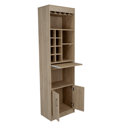 Bar Celeste, Beige, Dos Puertas, Espacio Para Copas y Vino - VIRTUAL MUEBLES