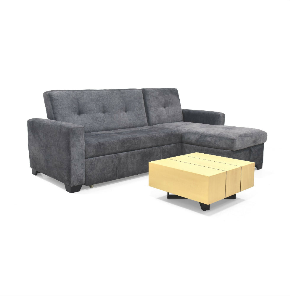 Sala en L con Baul Atlas Reclinable Gris y Mesa de Centro Veracruz Miel