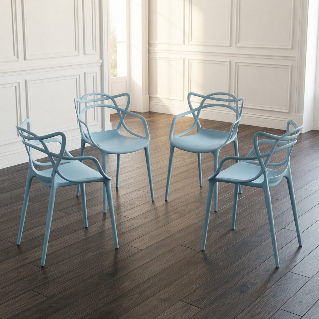 Set de 4 Sillas Palermo, Color Azul Claro, con Espaldar y Diseño Moderno