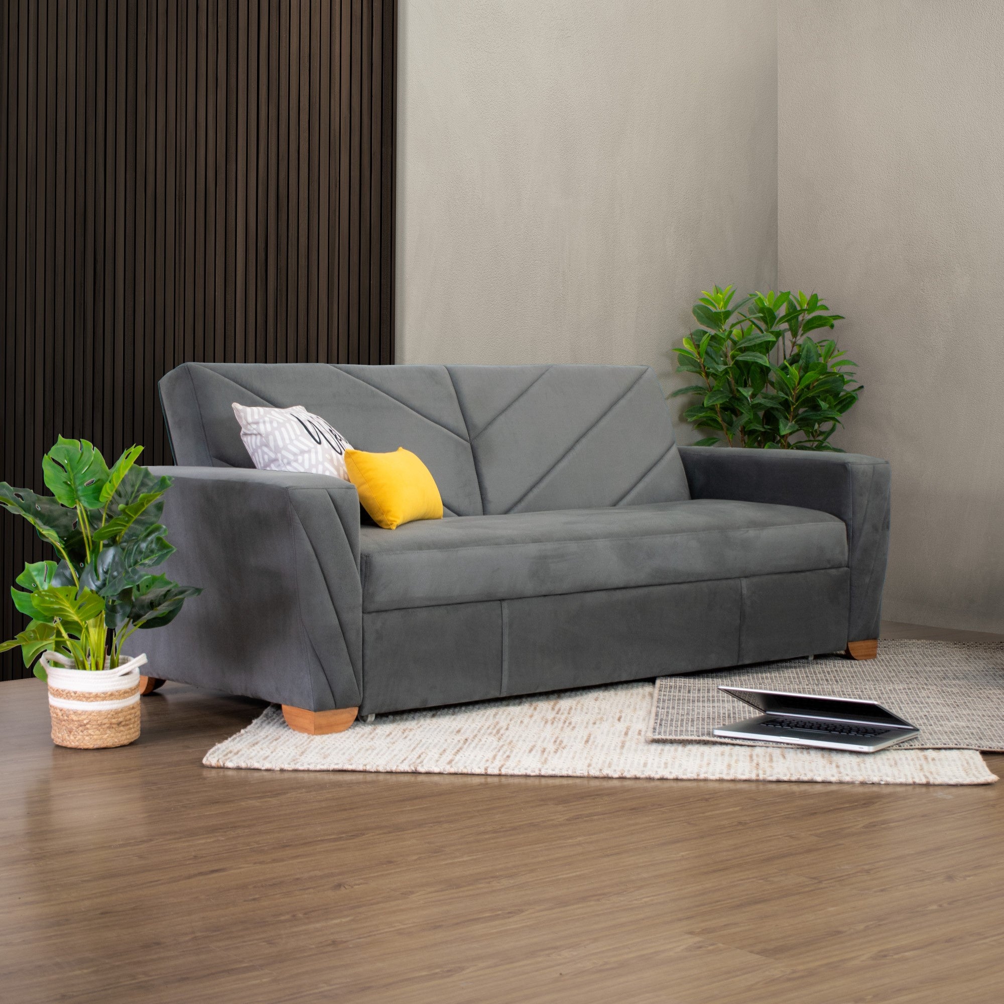 Sofa Cama Vancouver 3 Puestos Tela Gris