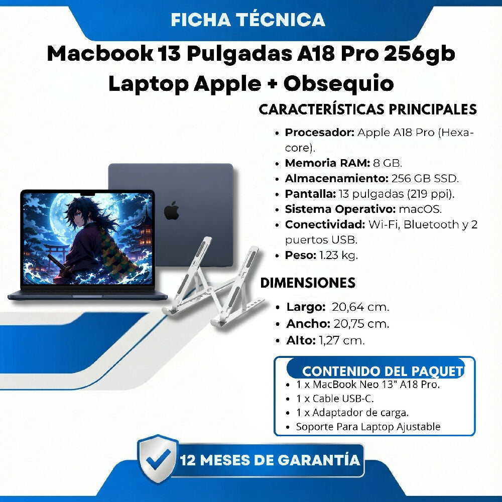 Macbook 13 Pulgadas A18 Pro 256gb Laptop Apple Con Potencia Extrema Negro + Obsequio