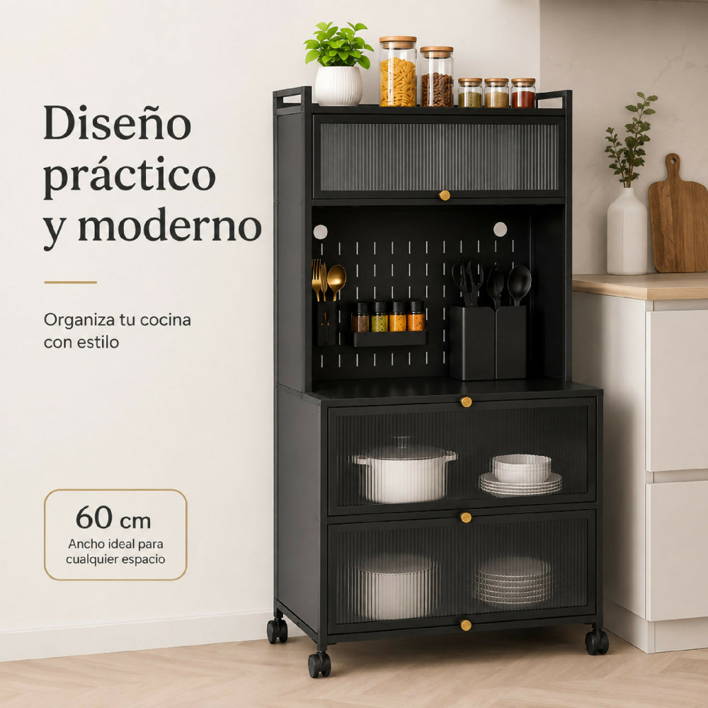 Estante Organizador De 60 CM Cocina Rodante Con Gabinetes Y Soportes