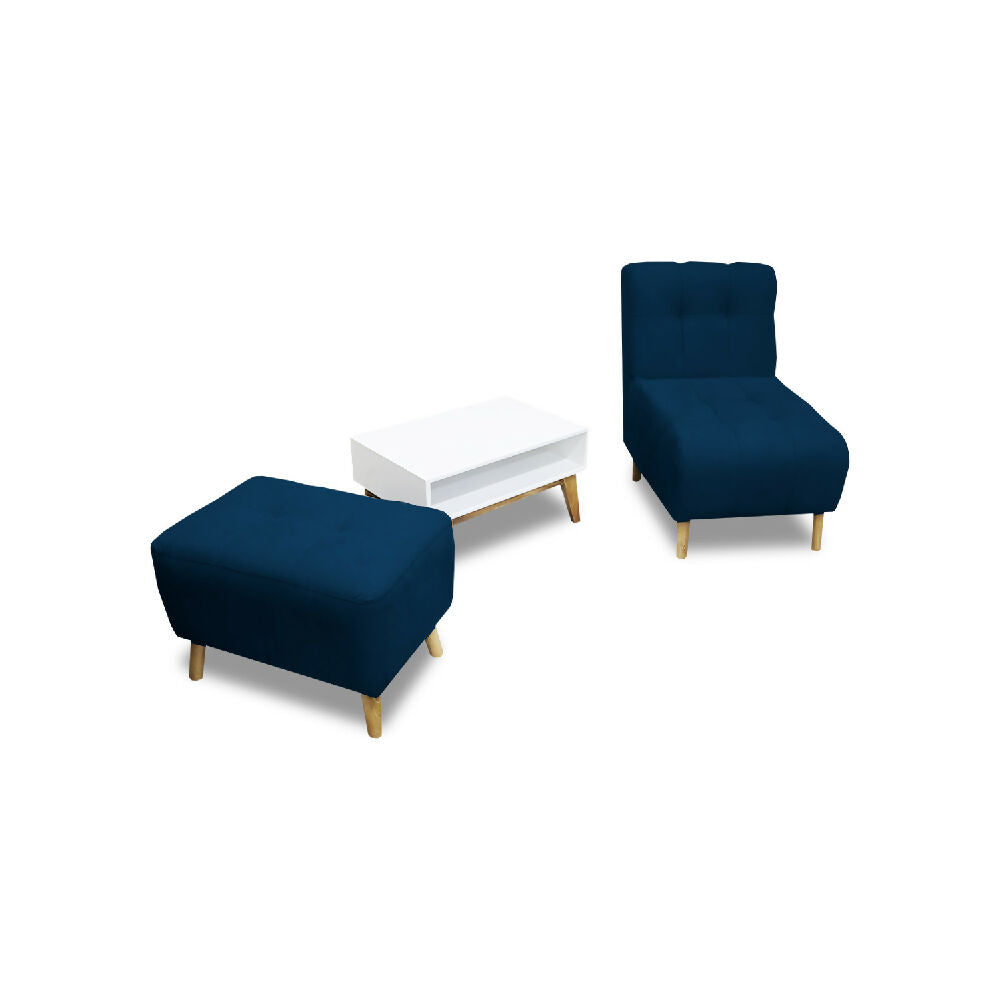 Combo Poltrona Milán Azul + Puff + Mesa de Centro