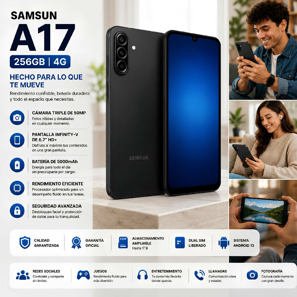 Celular Samsung Galaxy A17 5G 256GB Almacenamiento Smartphone Negro