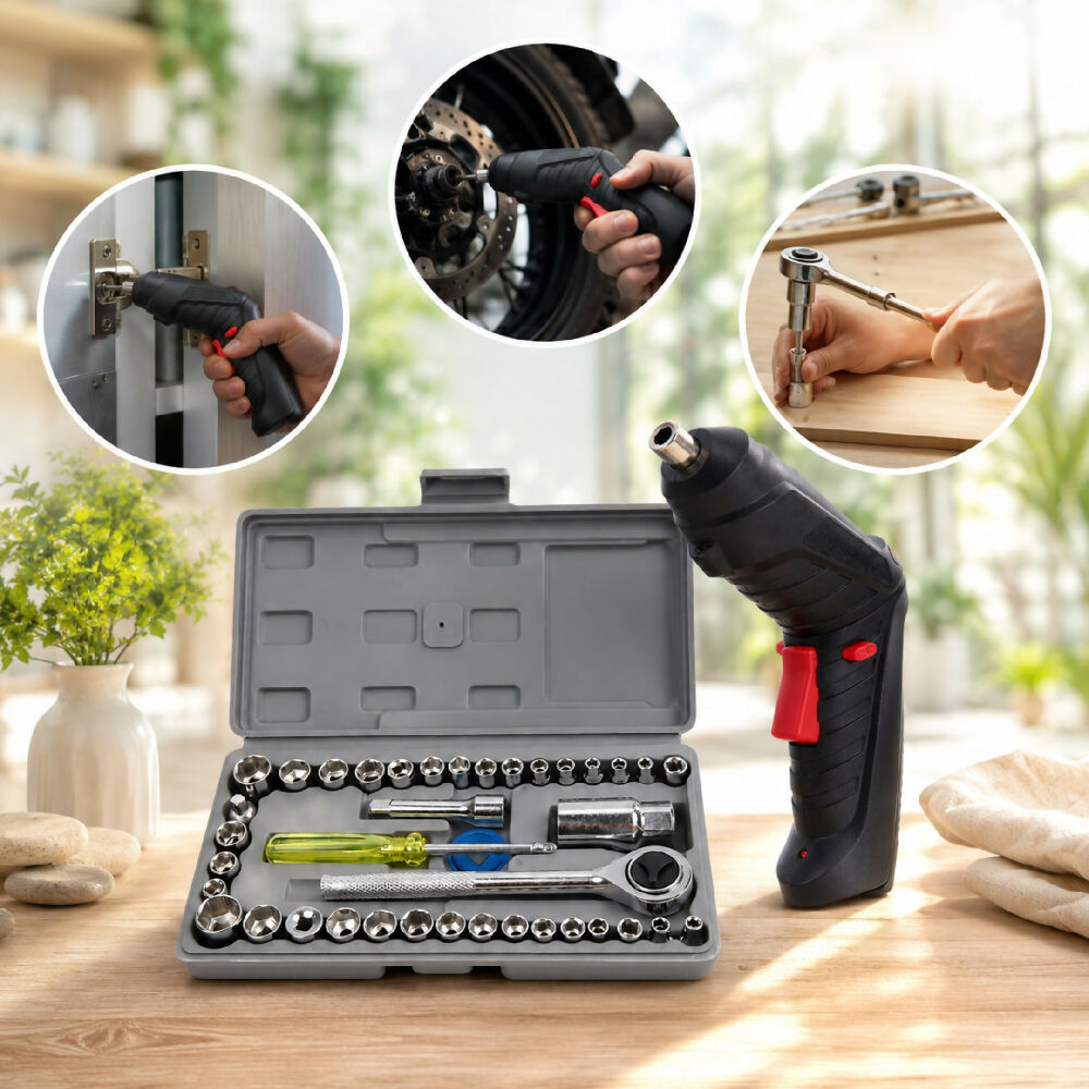 Destornillador Eléctrico Inalámbrico + Obsequio Set De Copas 40 Piezas