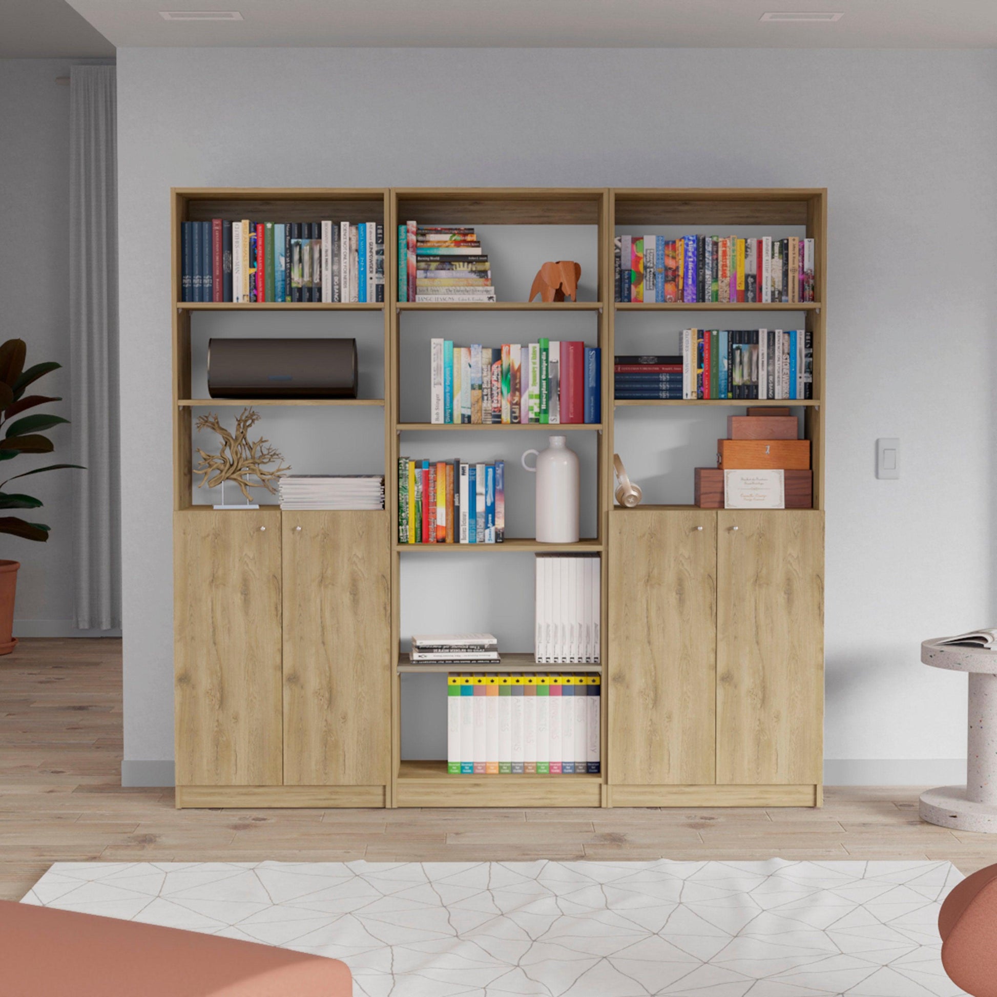 Combo de Bibliotecas Home, Macadamia Incluye Tres Bibliotecas - VIRTUAL MUEBLES