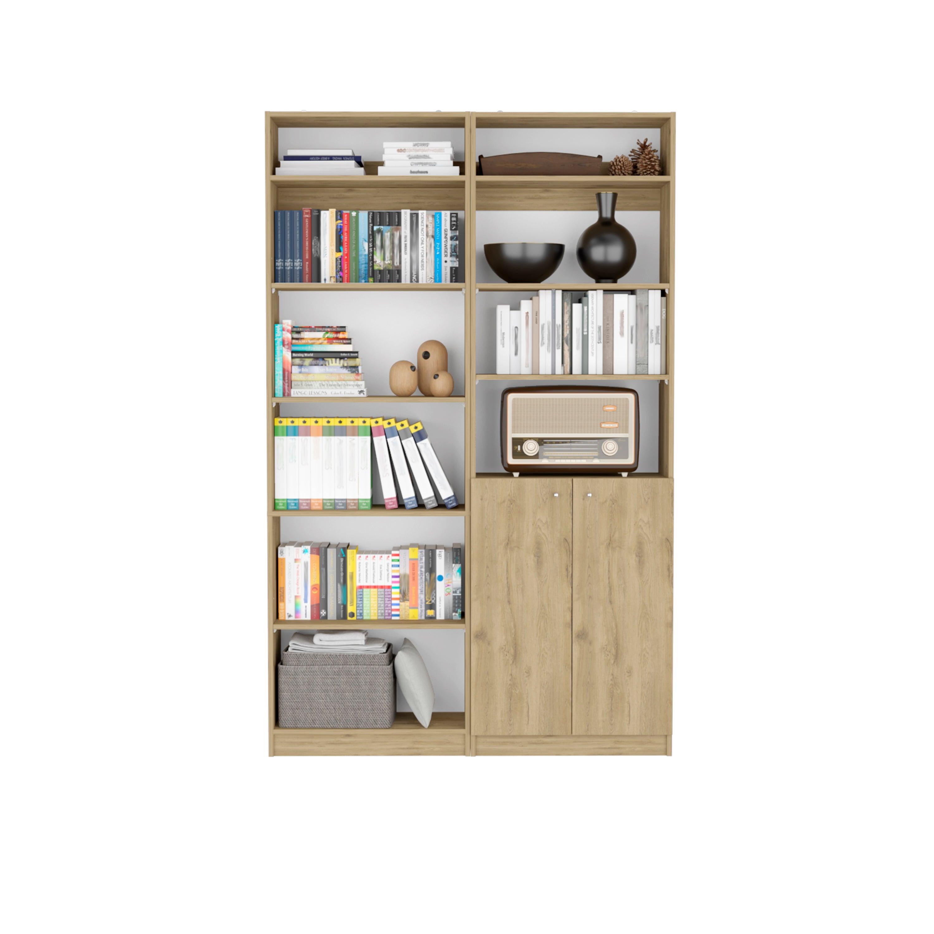 Combo de Bibliotecas Home, Macadamia, Incluye Dos Bibliotecas y Dos Complementos - VIRTUAL MUEBLES