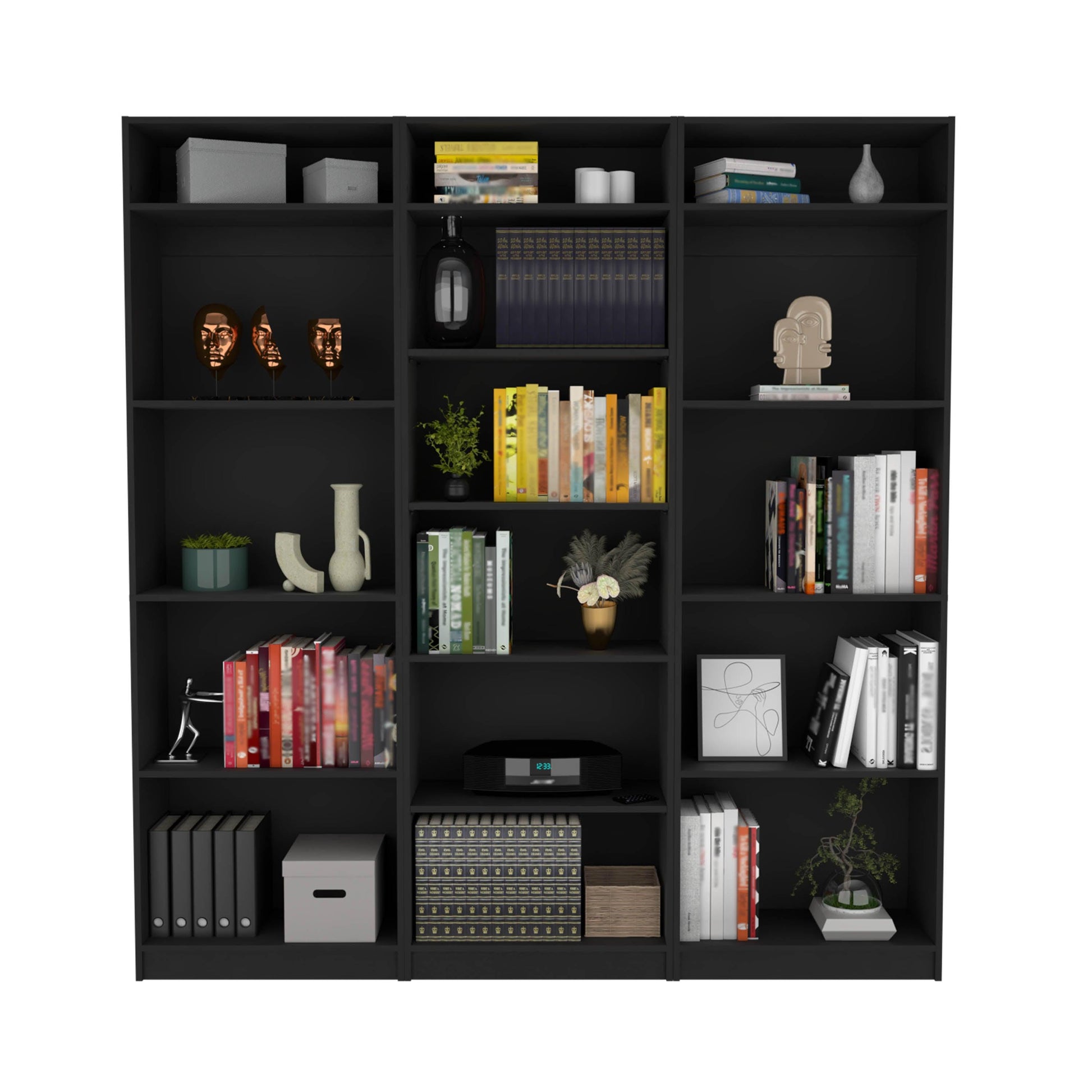 Combo de Bibliotecas Home, Wengué, Incluye Tres Bibliotecas sin puertas y Tres Complementos - VIRTUAL MUEBLES