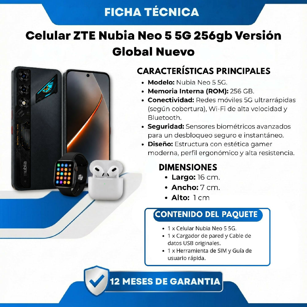 Smartphone Nubia Neo 5 5G 256gb Libre Negro + 2 Obsequios Incluidos