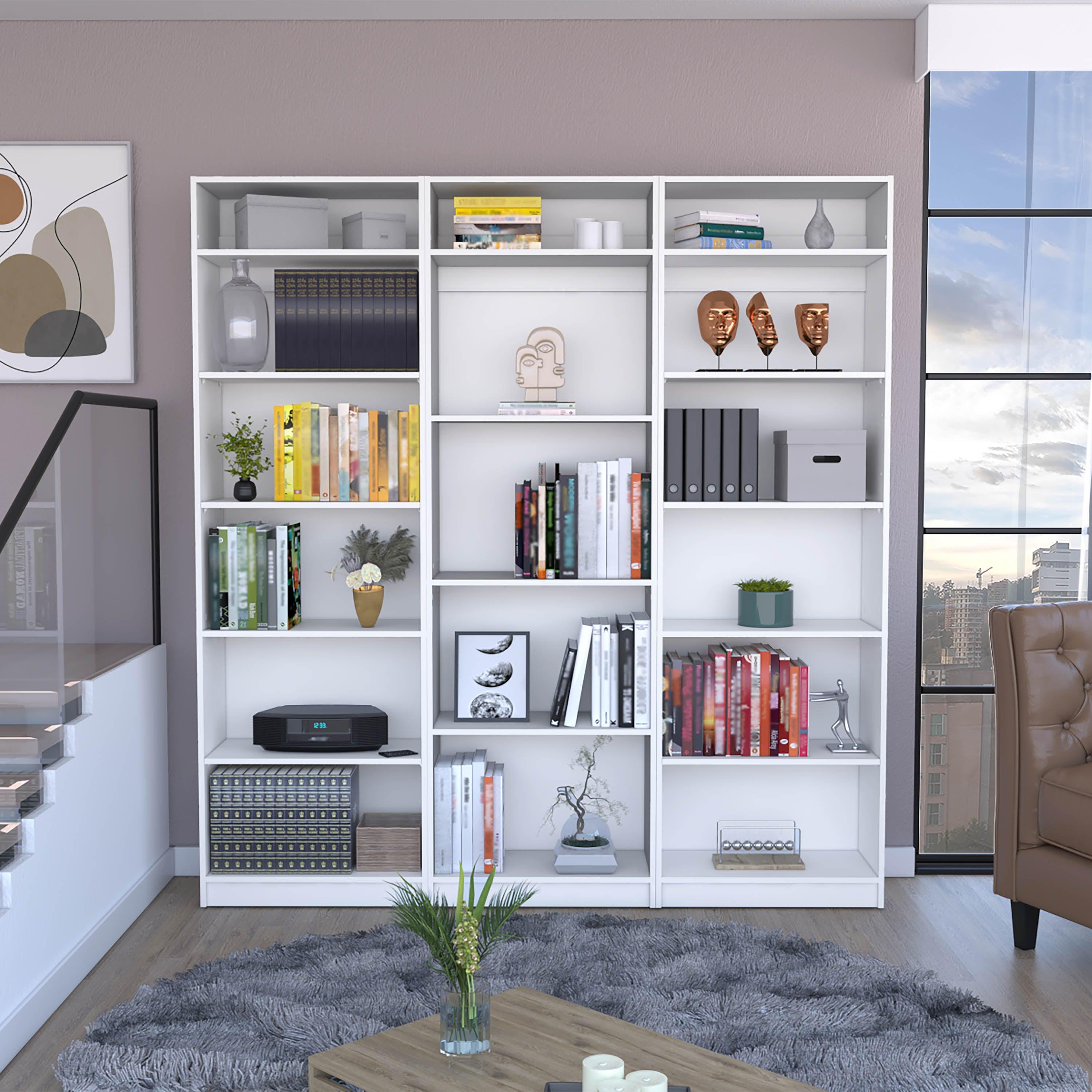Combo de Bibliotecas Home, Blanco Incluye Tres Bibliotecas sin puertas y Tres Complementos - VIRTUAL MUEBLES