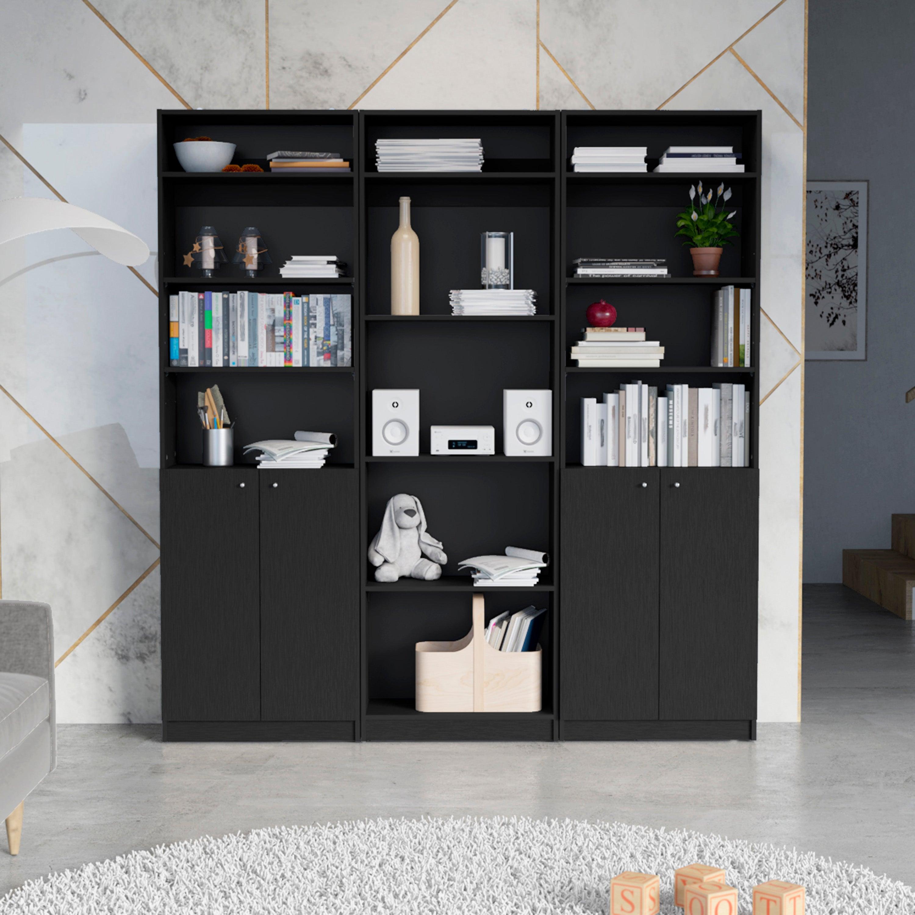 Combo de Bibliotecas Home, Wengue, Incluye Tres Bibliotecas y Tres Complementos - VIRTUAL MUEBLES