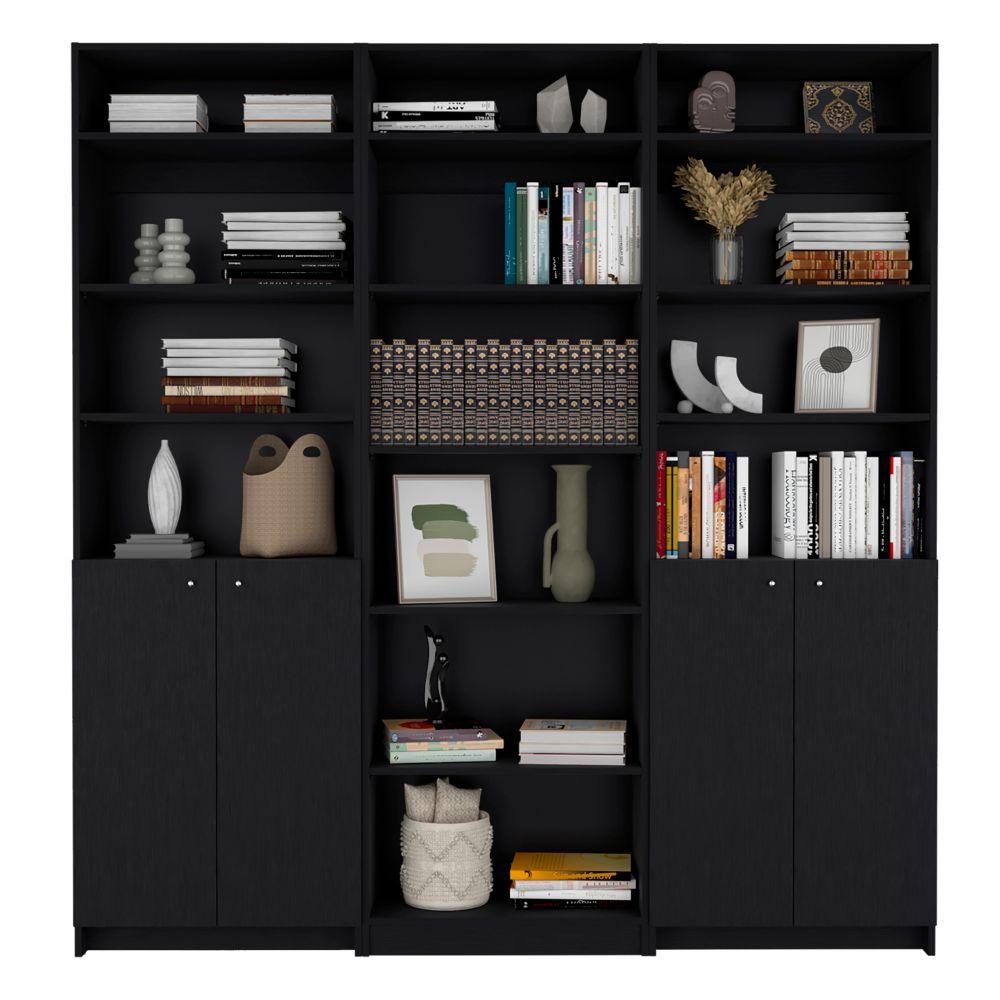 Combo de Bibliotecas Macadamia, Wengue Incluye Tres Bibliotecas y Tres Complementos - VIRTUAL MUEBLES