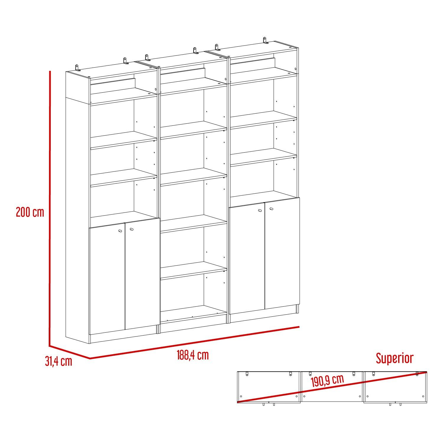 Combo de Bibliotecas Macadamia, Wengue Incluye Tres Bibliotecas y Tres Complementos - VIRTUAL MUEBLES