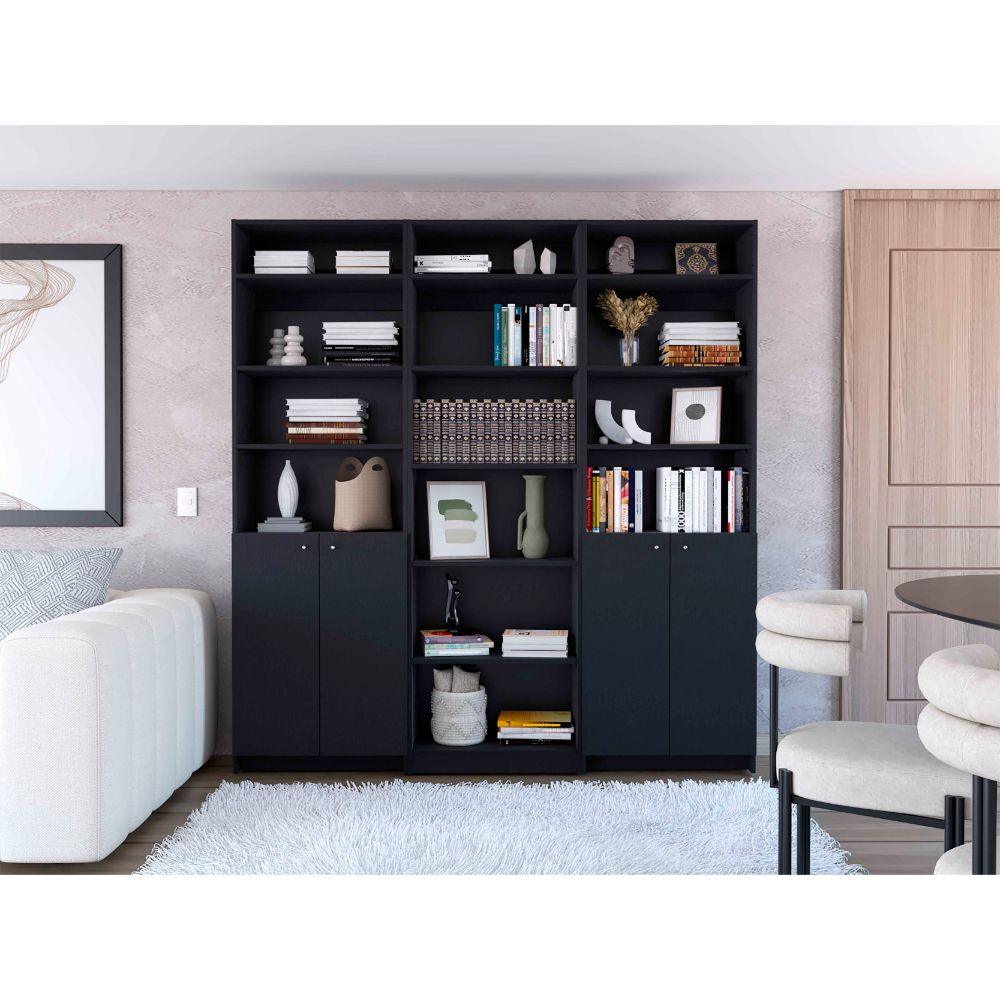 Combo de Bibliotecas Macadamia, Wengue Incluye Tres Bibliotecas y Tres Complementos - VIRTUAL MUEBLES