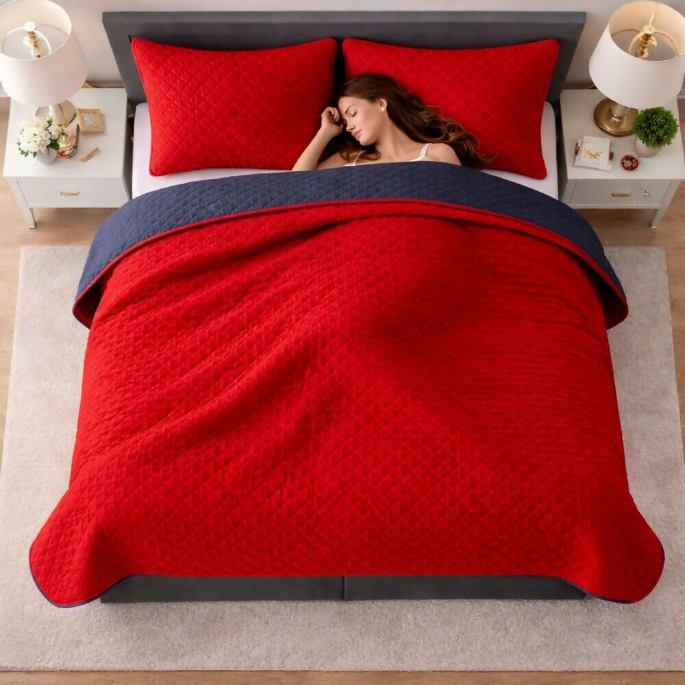 Colcha sencilla doble faz roja azul