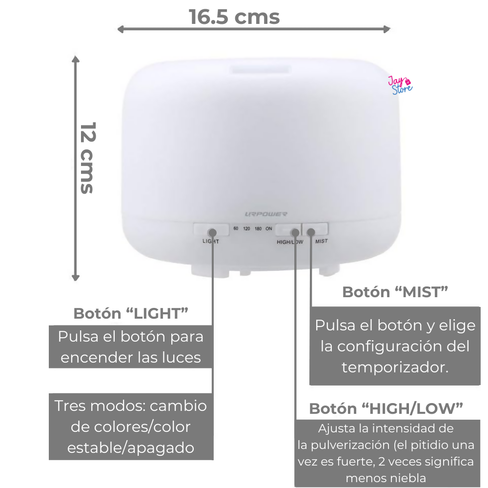 Humidificador LED Difusor Aromas 500ml + Esencia Aromaterapia