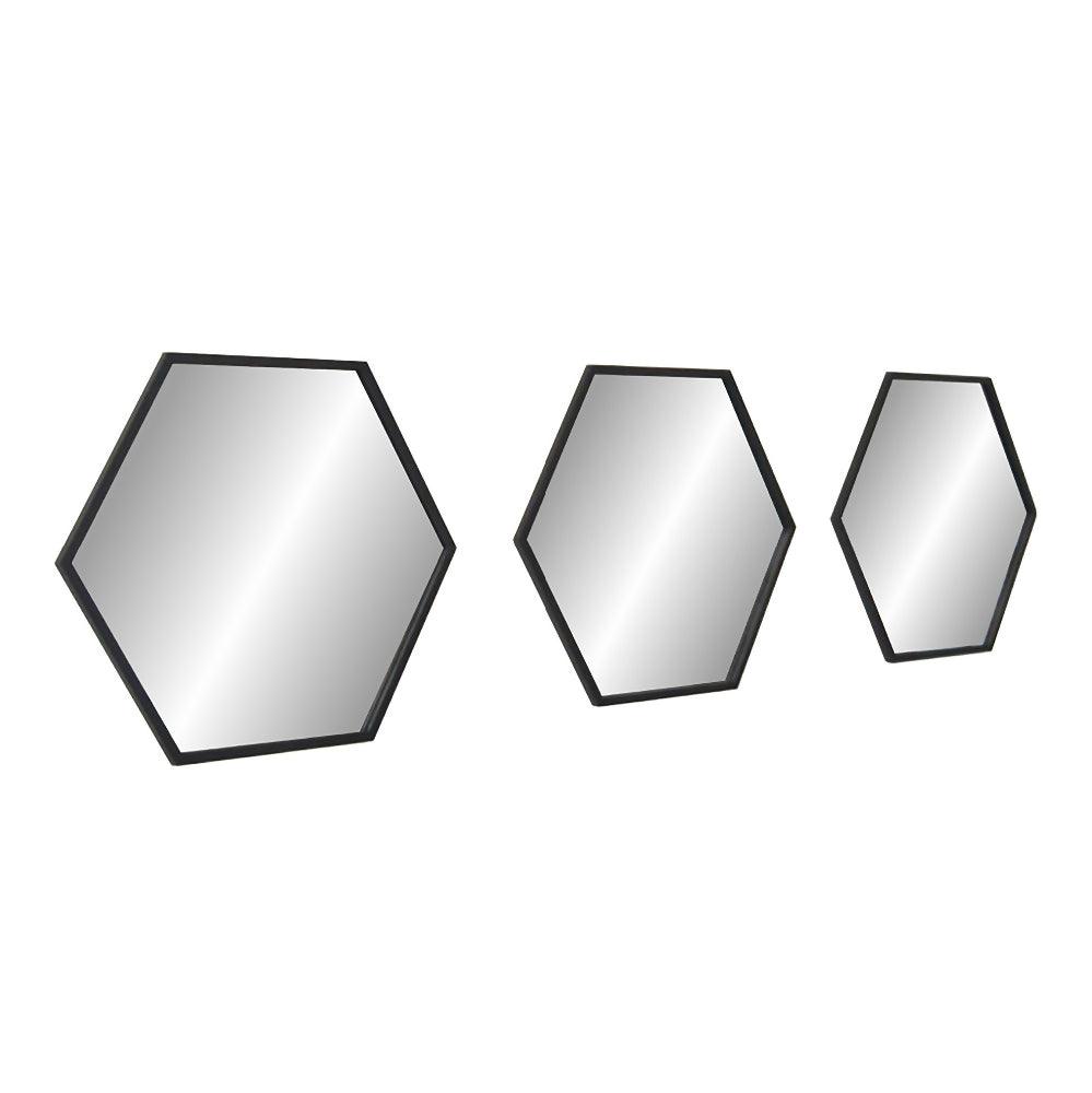 Set de tres espejos hexagonales negros