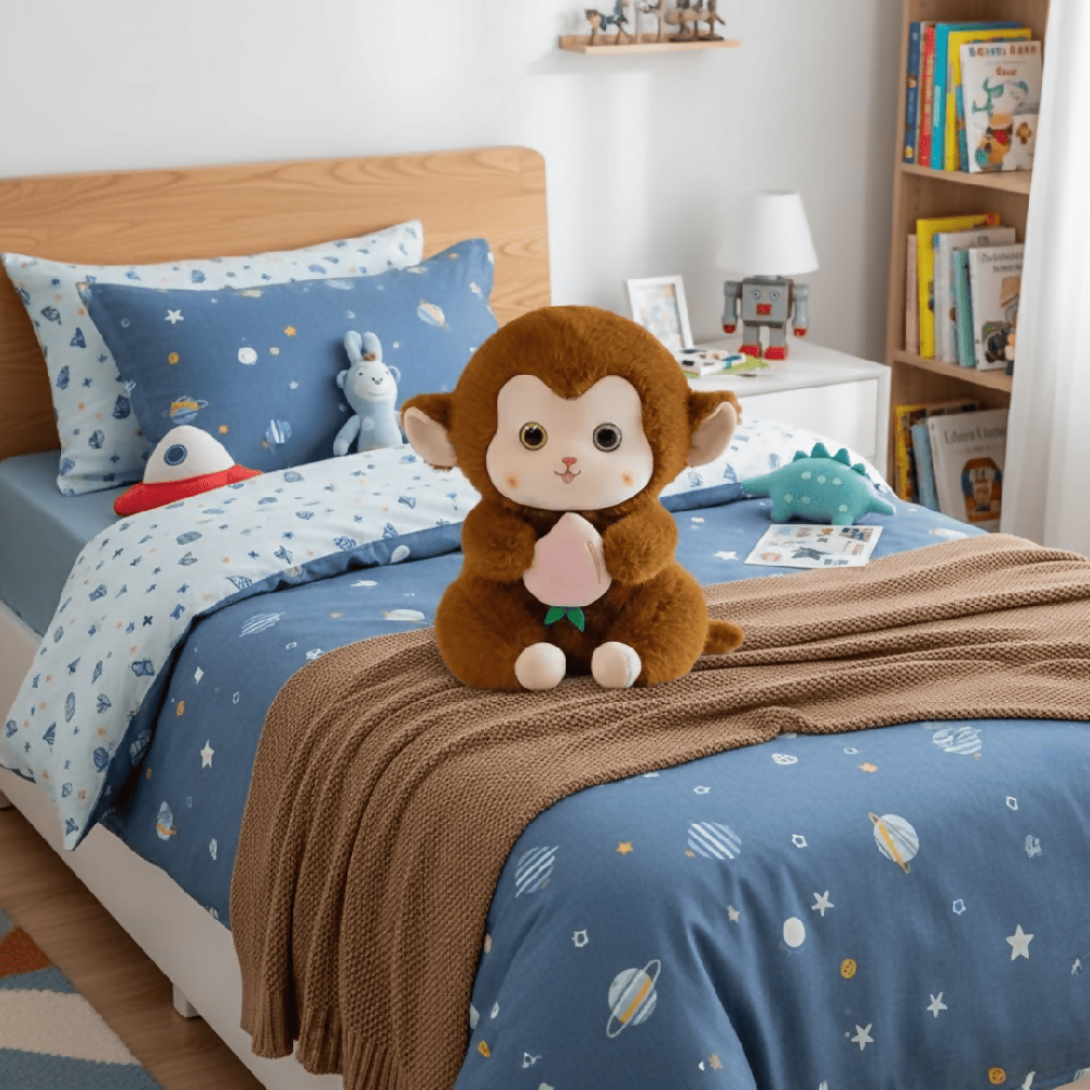 Peluche Mono Café 45 Cm Con Cobija Integrada – Compañero Suave Y Acogedor Ideal Para Regalo Y Descanso