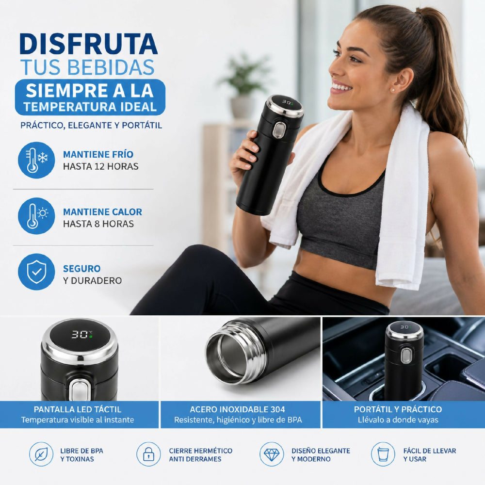 Termo Negro Digital Inteligente Acero Inoxidable Con Pantalla Sensor
