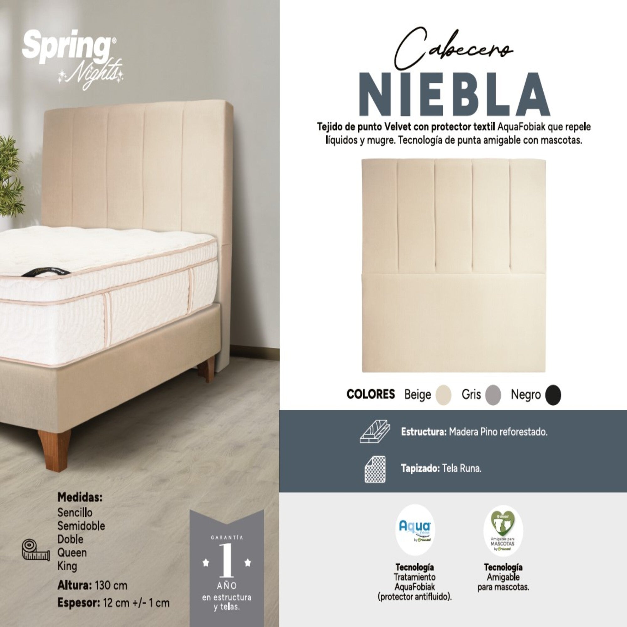 Cabecero Spring  Niebla Gris Doble