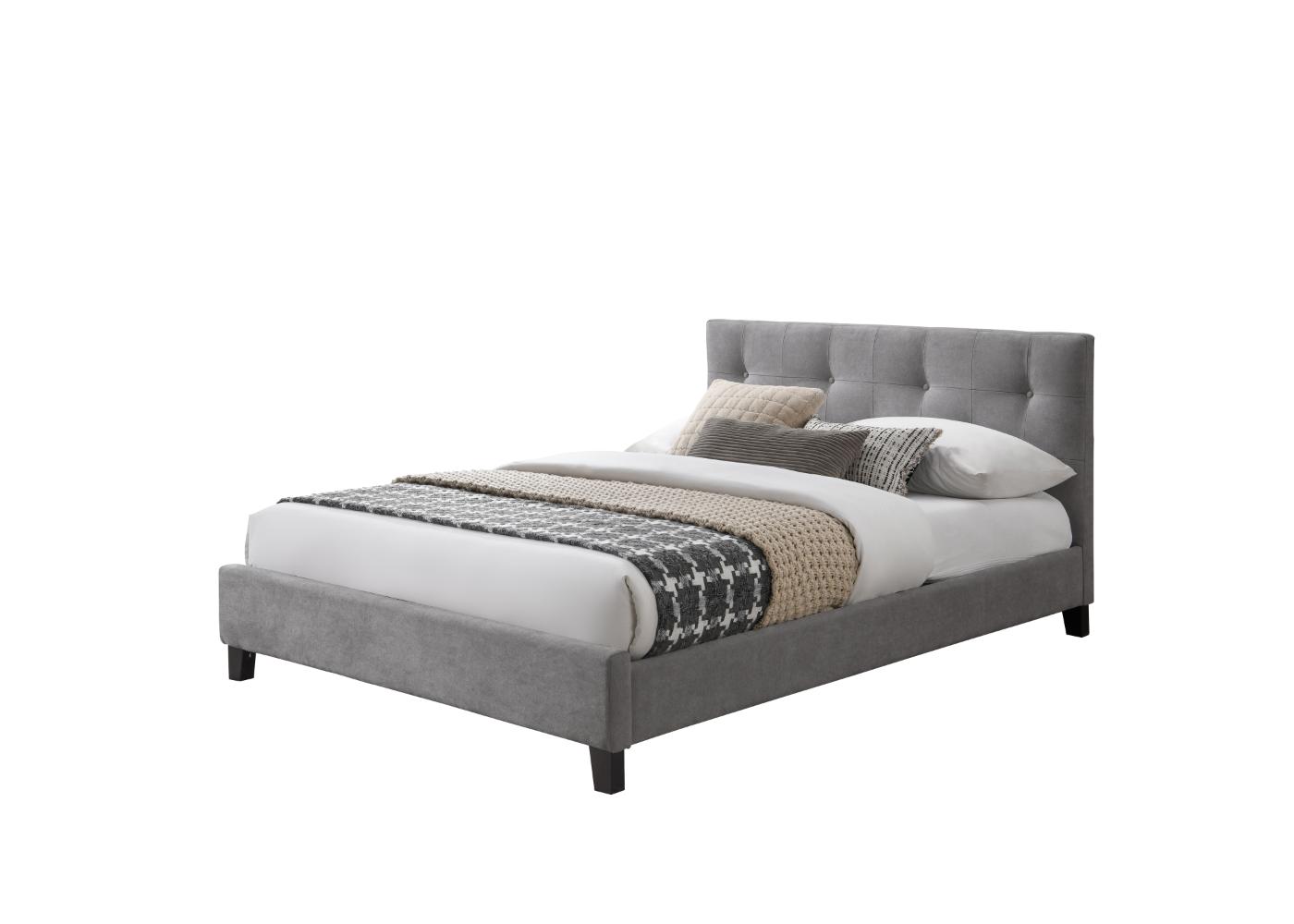 Cama Doble Imperial, Gris, Madera roble tapizada