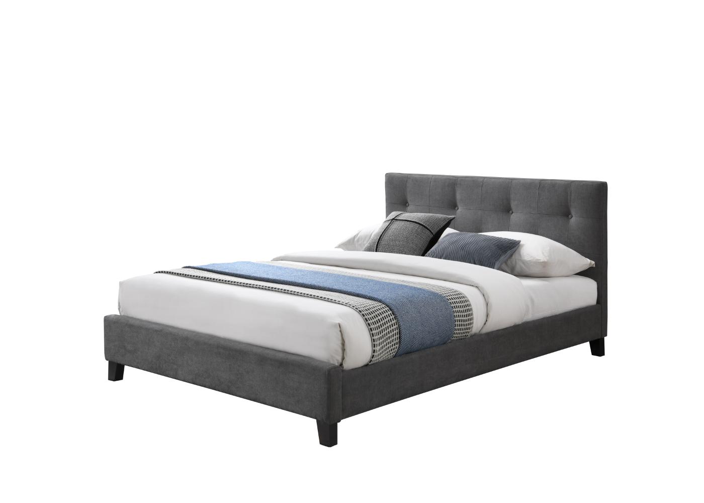 Cama Doble Imperial, Gris Oscuro, Madera roble tapizada