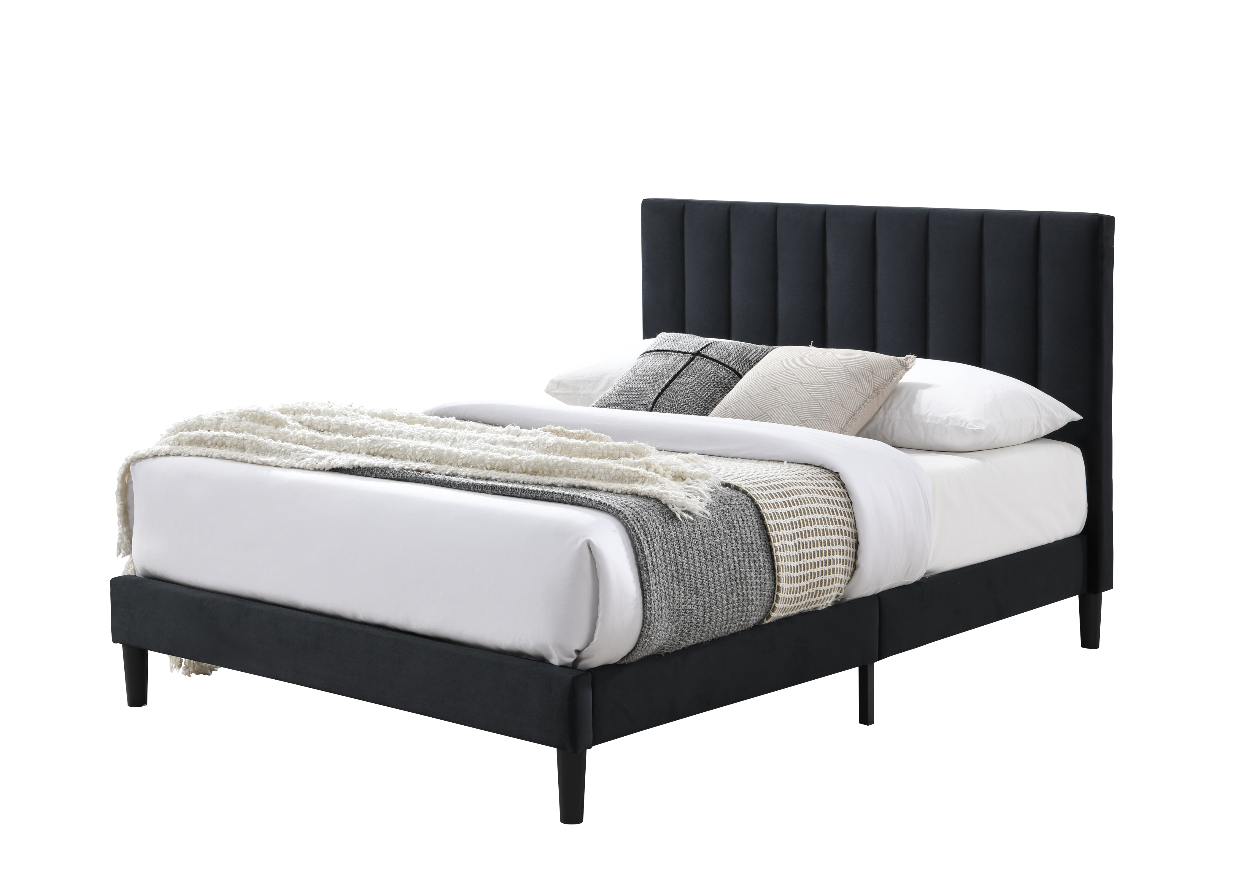 Cama Doble Lisa, Negro, Madera roble tapizada