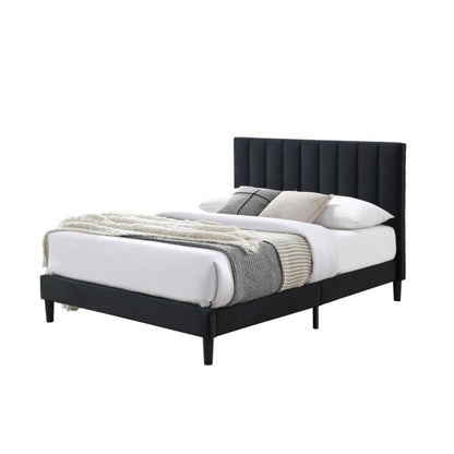 Cama Doble Lisa, Negro, madera roble tapizada