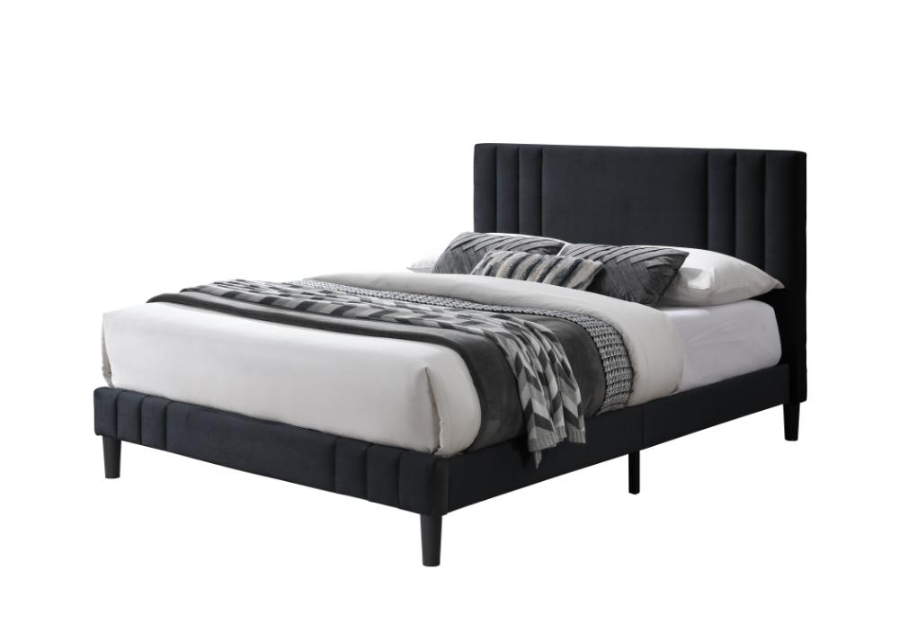 Cama Doble Majestic, Negro, Madera roble tapizada
