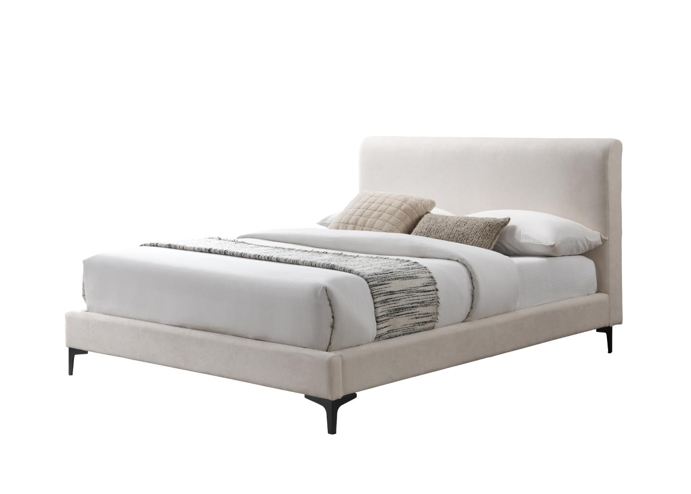 Cama Doble Prisma, Blanco, Madera roble tapizada