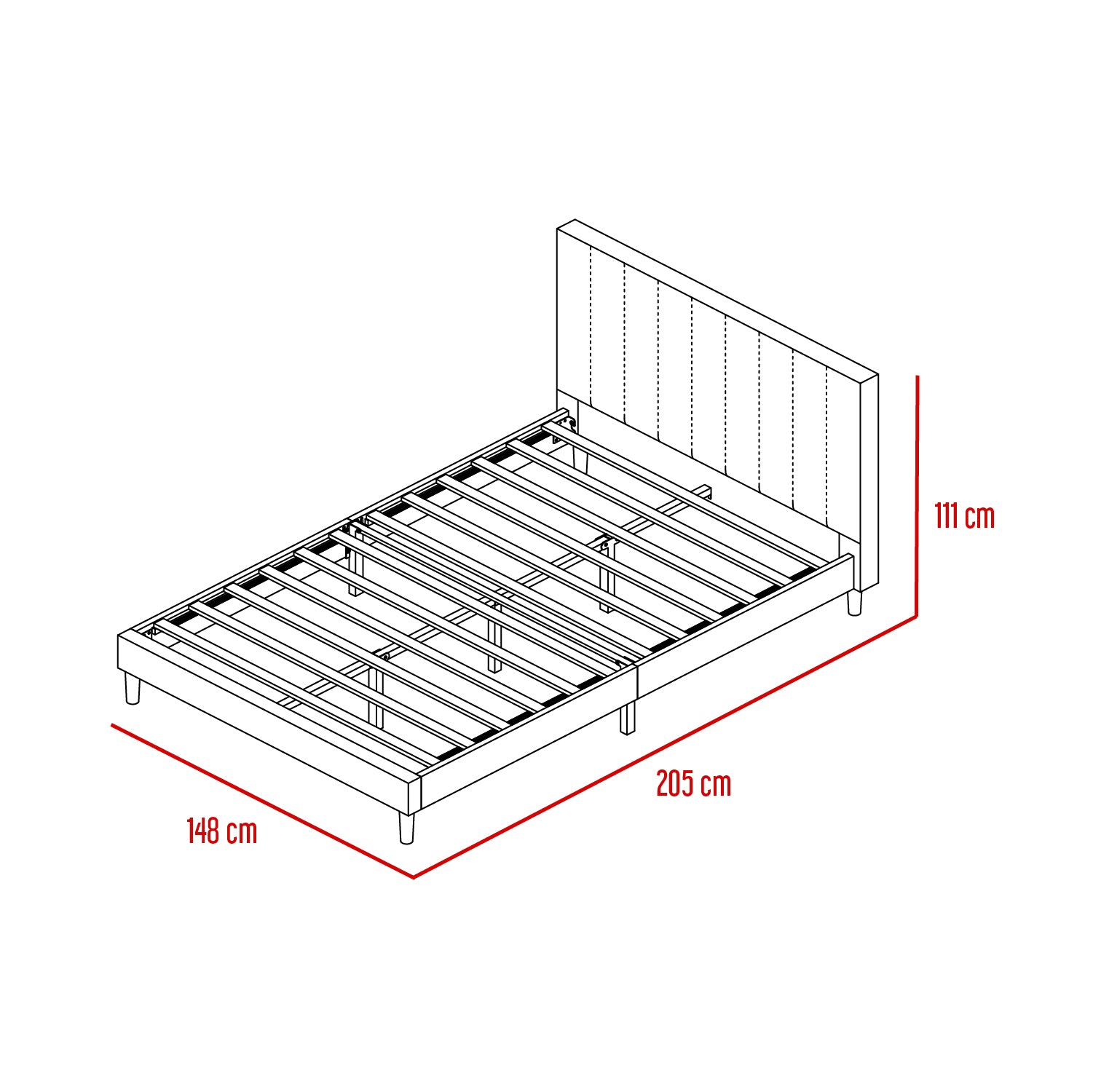 Cama Doble Lisa, Gris Oscuro, Madera roble tapizada