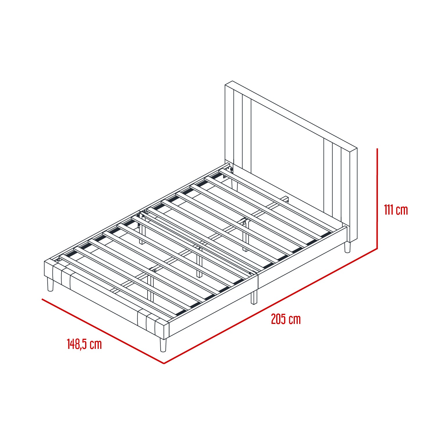 Cama Doble Majestic, Gris Oscuro, Madera roble tapizada