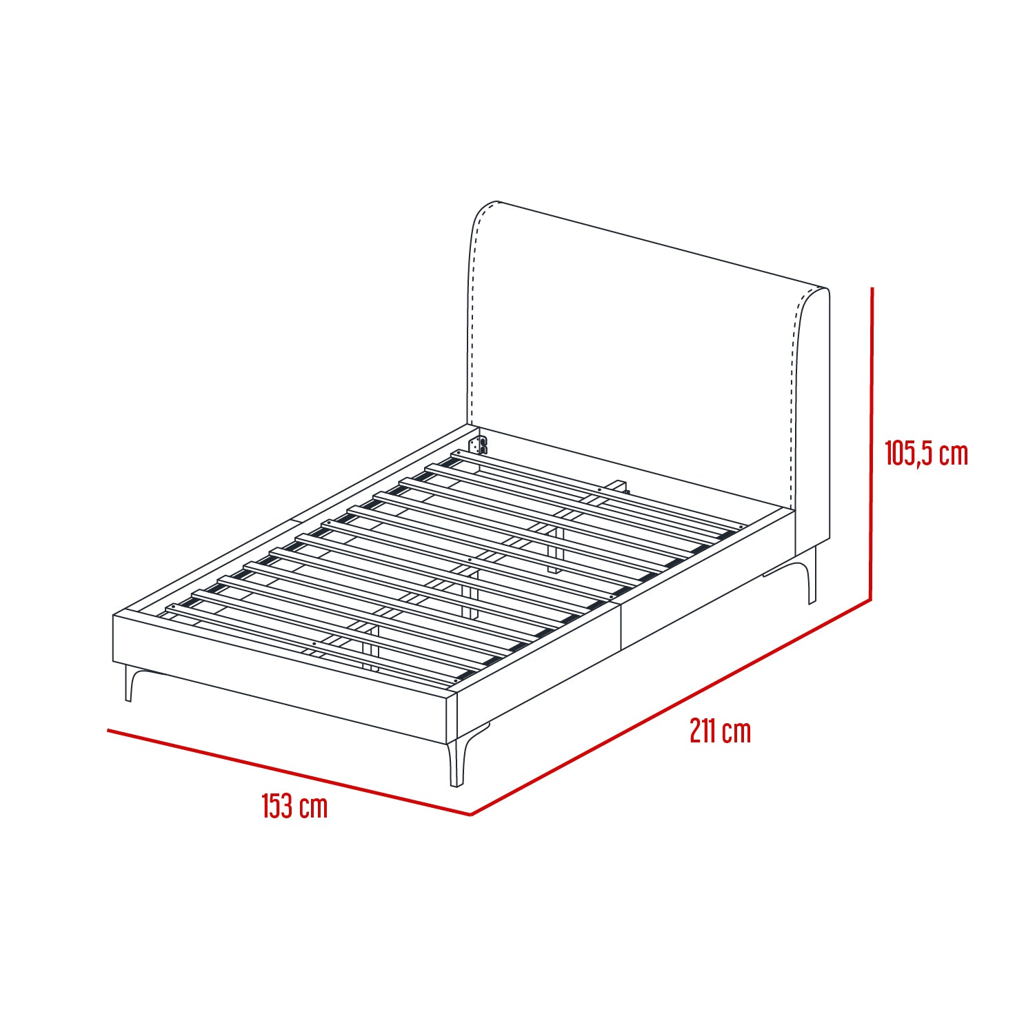 Cama Doble Prisma, Blanco, Madera roble tapizada