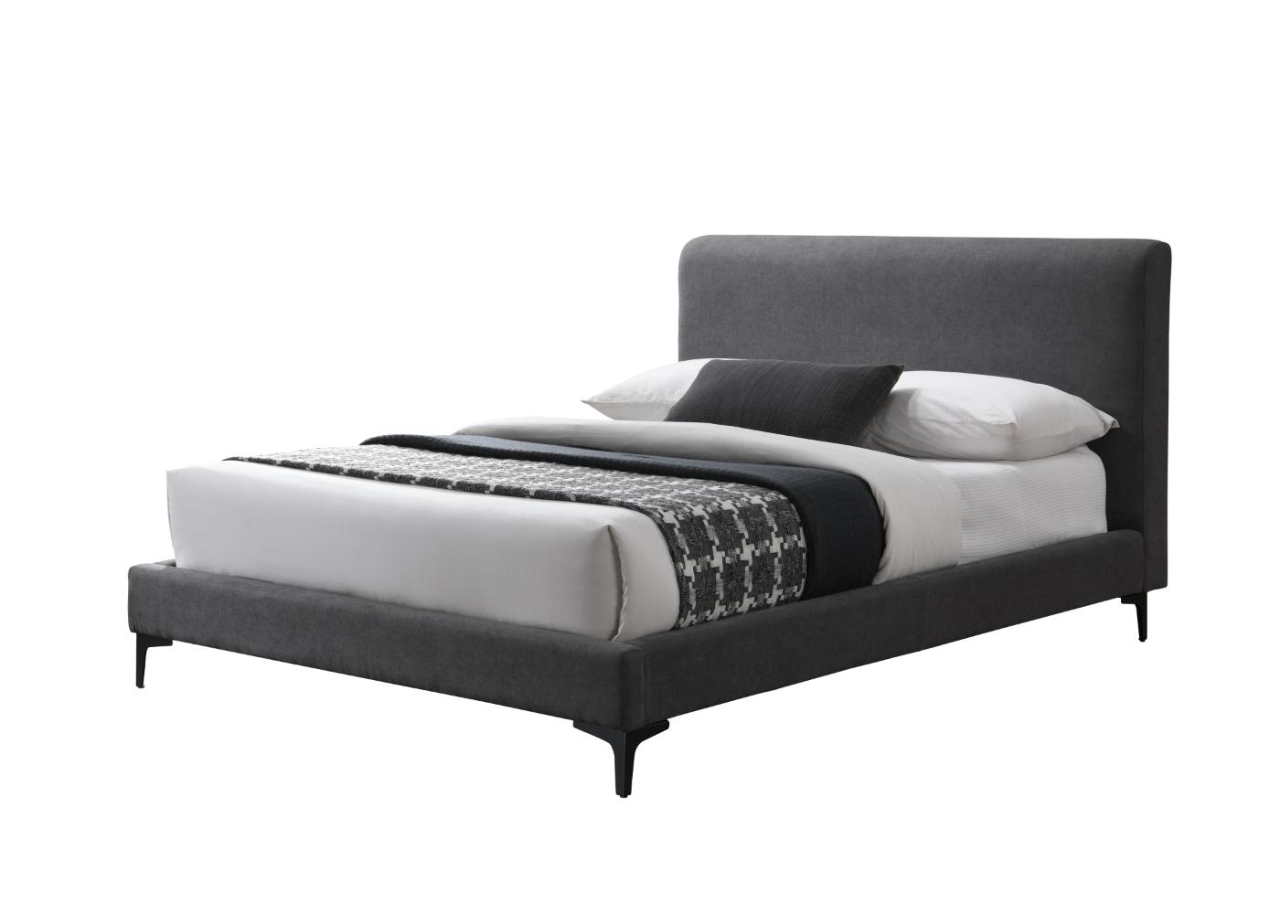 Cama Doble Prisma, Gris Oscuro, Madera roble tapizada