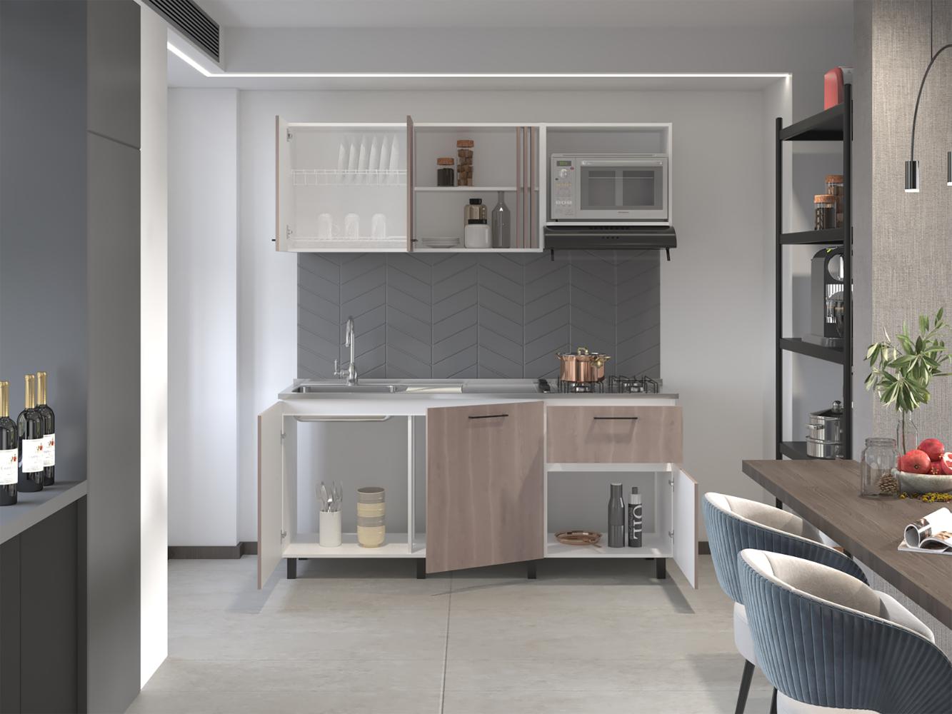 Cocina Integral Preston, Blanco Duqueza y Bardolino, Incluye Mesón North Izquierdo y Estufa 4G