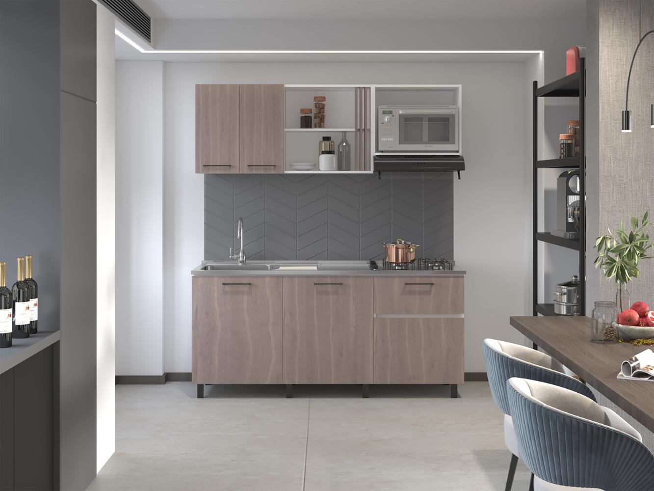 Cocina Integral Preston, Blanco Duqueza y Bardolino, Incluye Mesón North Izquierdo y Estufa 4G