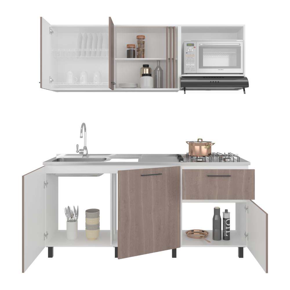 Cocina Integral Preston, Blanco Duqueza y Bardolino, Incluye Mesón North Izquierdo y Estufa 4G