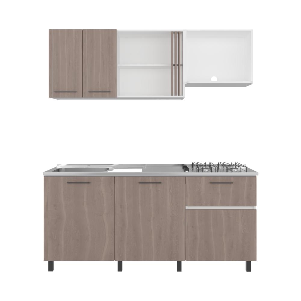 Cocina Integral Preston, Blanco Duqueza y Bardolino, Incluye Mesón North Izquierdo y Estufa 4G