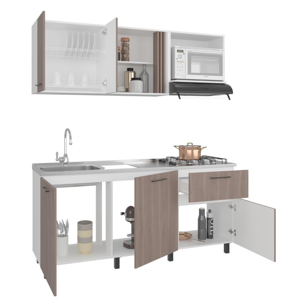 Cocina Integral Preston, Blanco Duqueza y Bardolino, Incluye Mesón North Izquierdo y Estufa 4G