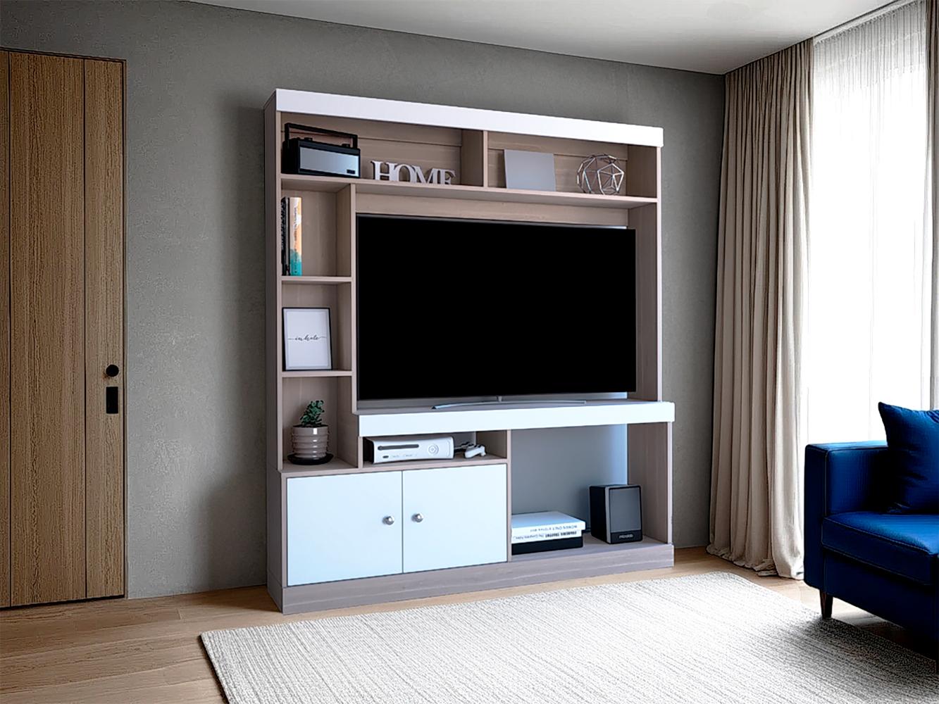 Mesa Para Tv Roy, Bardolino y Blanco, con Espacio Para Televisor de 55 Pulgadas