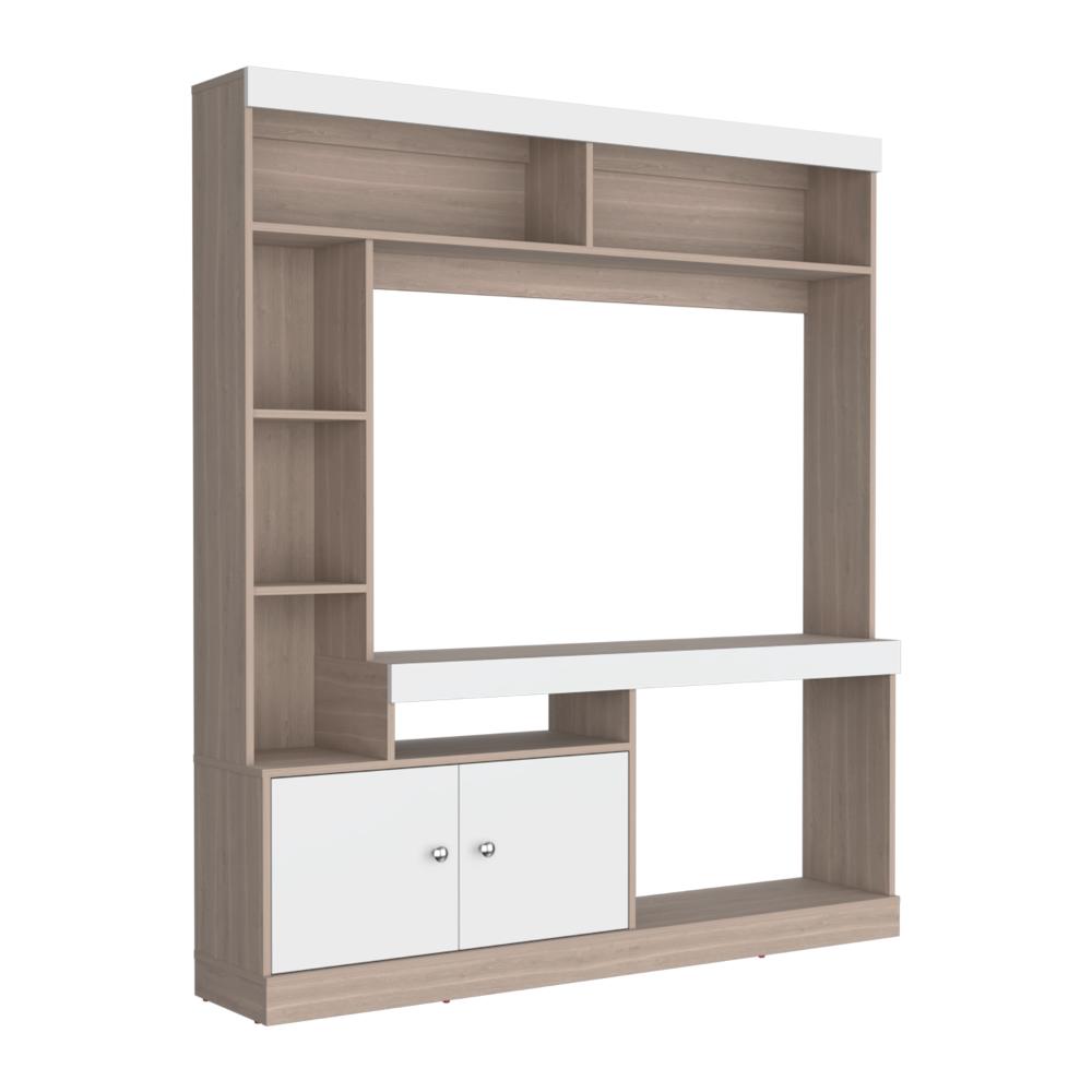 Mesa Para Tv Roy, Bardolino y Blanco, con Espacio Para Televisor de 55 Pulgadas