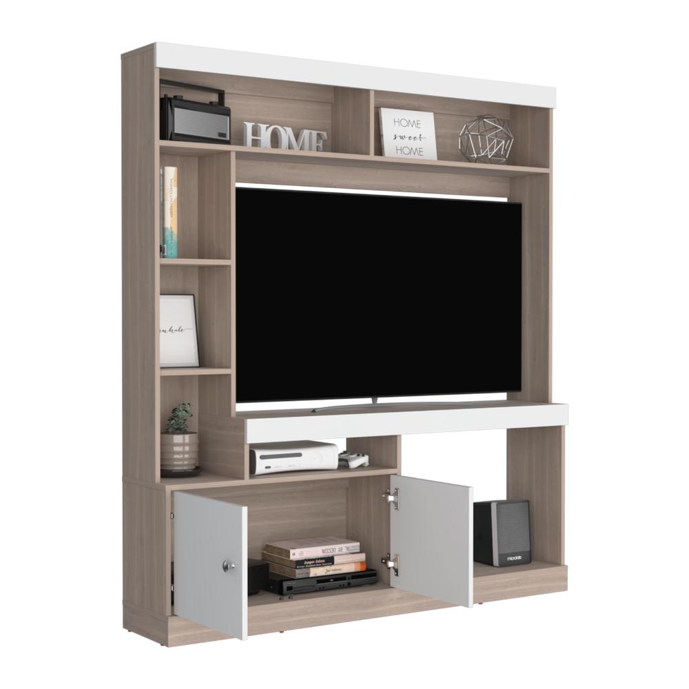 Mesa Para Tv Roy, Bardolino y Blanco, con Espacio Para Televisor de 55 Pulgadas
